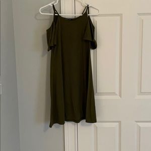 Navy green cold shoulder dress.